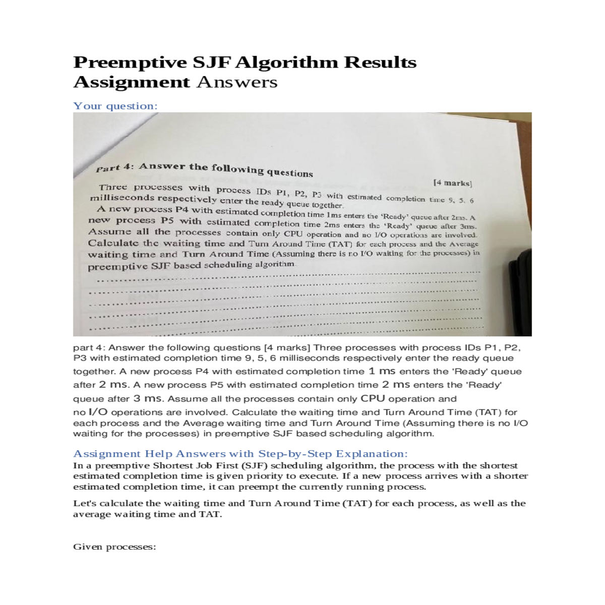 let calculate the average waiting time and tat wai