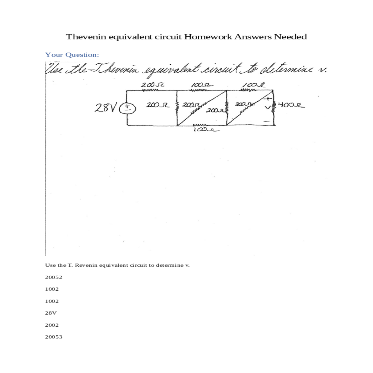 draw the thevenin equivalent circuit