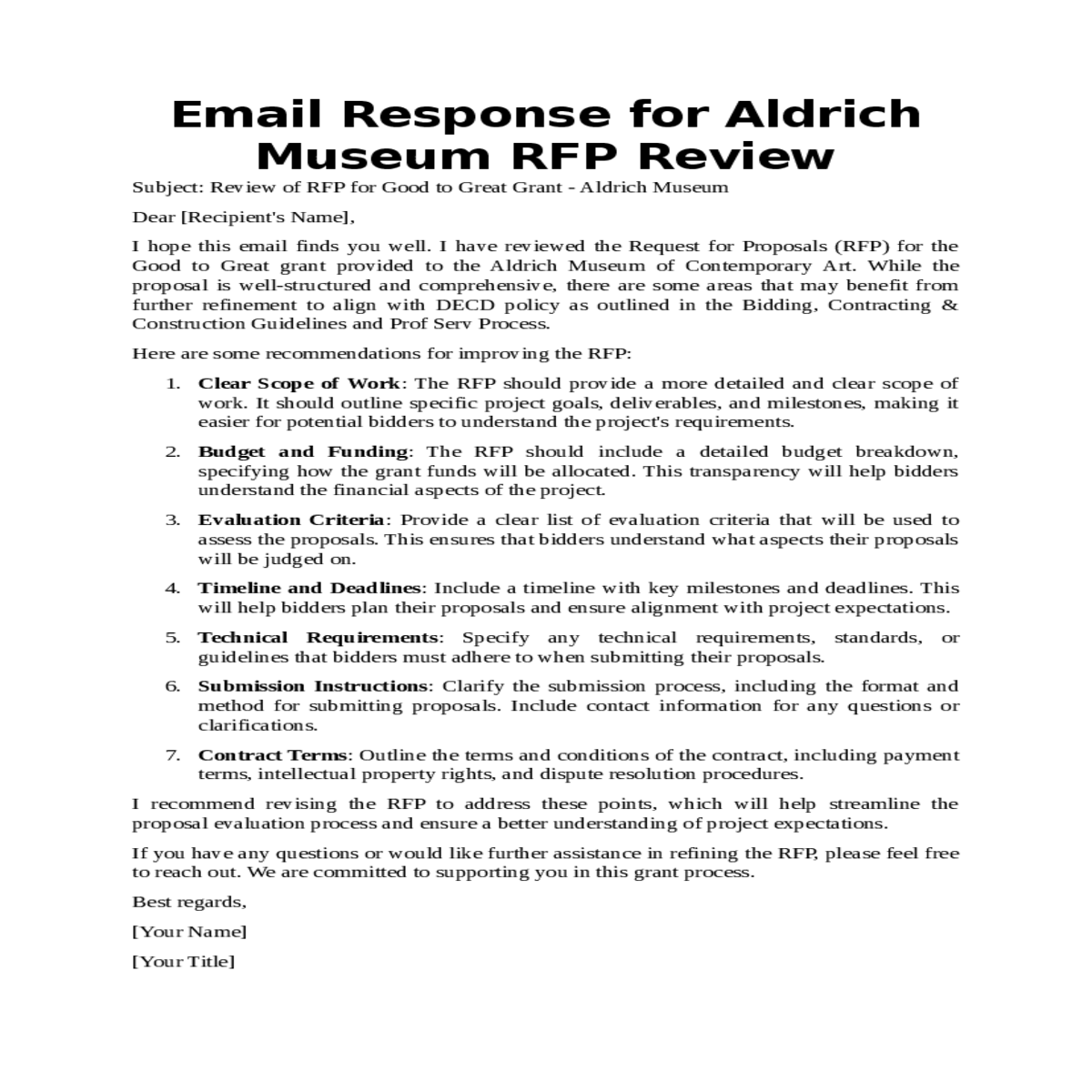including the format and method for submitting pro