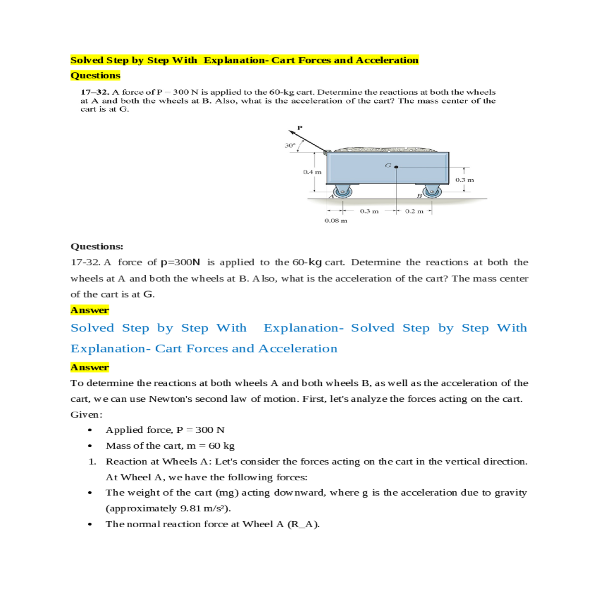 determine the reactions both the wheels and both t