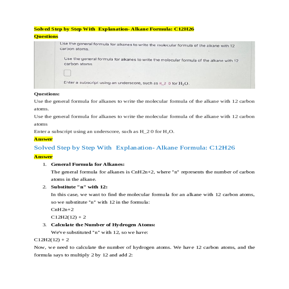 can write the molecular formula for the alkane