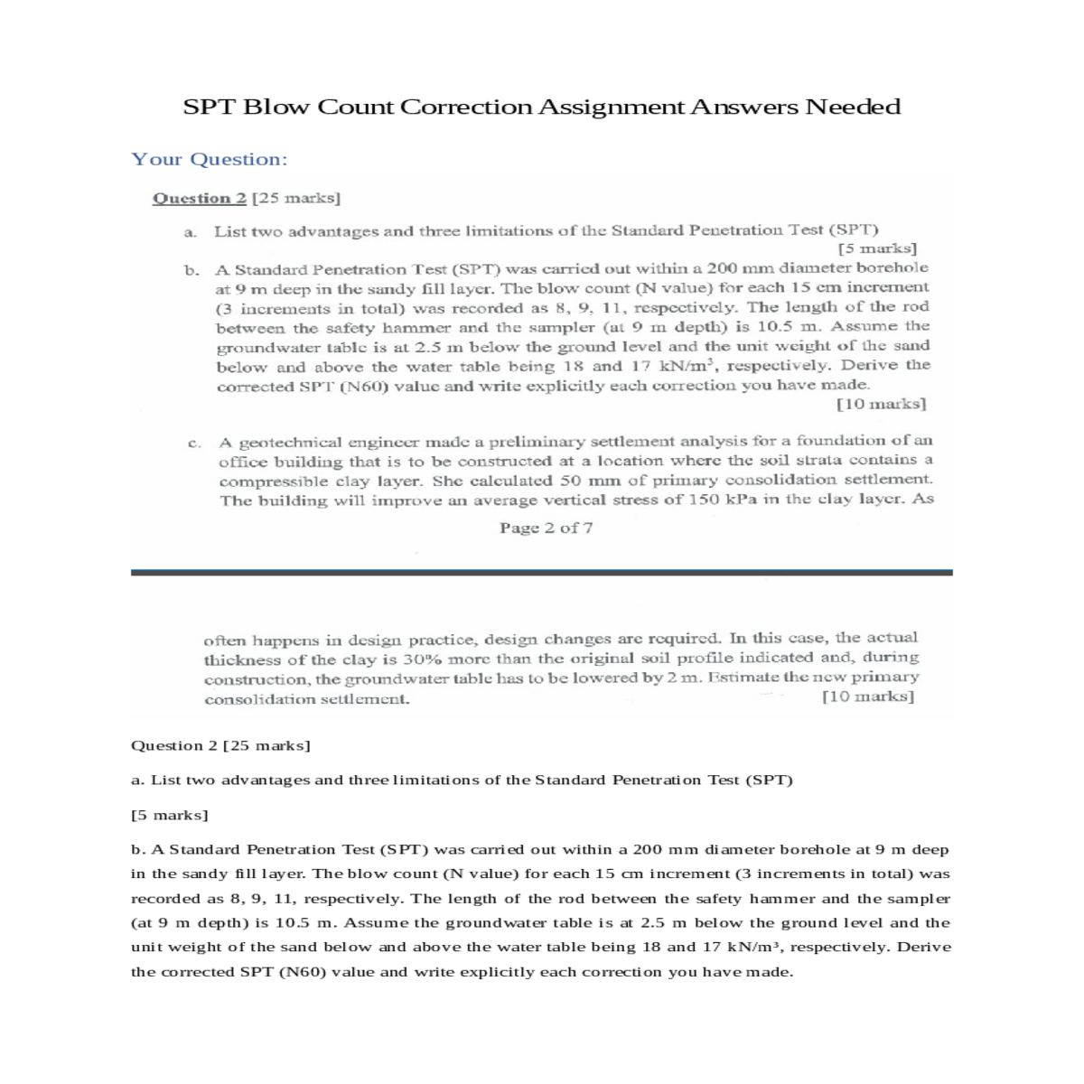 the water table correction factor and the depth th