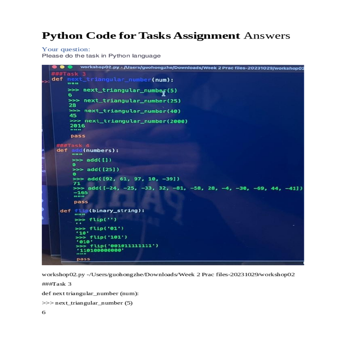 please the task python languagestudent submitted i