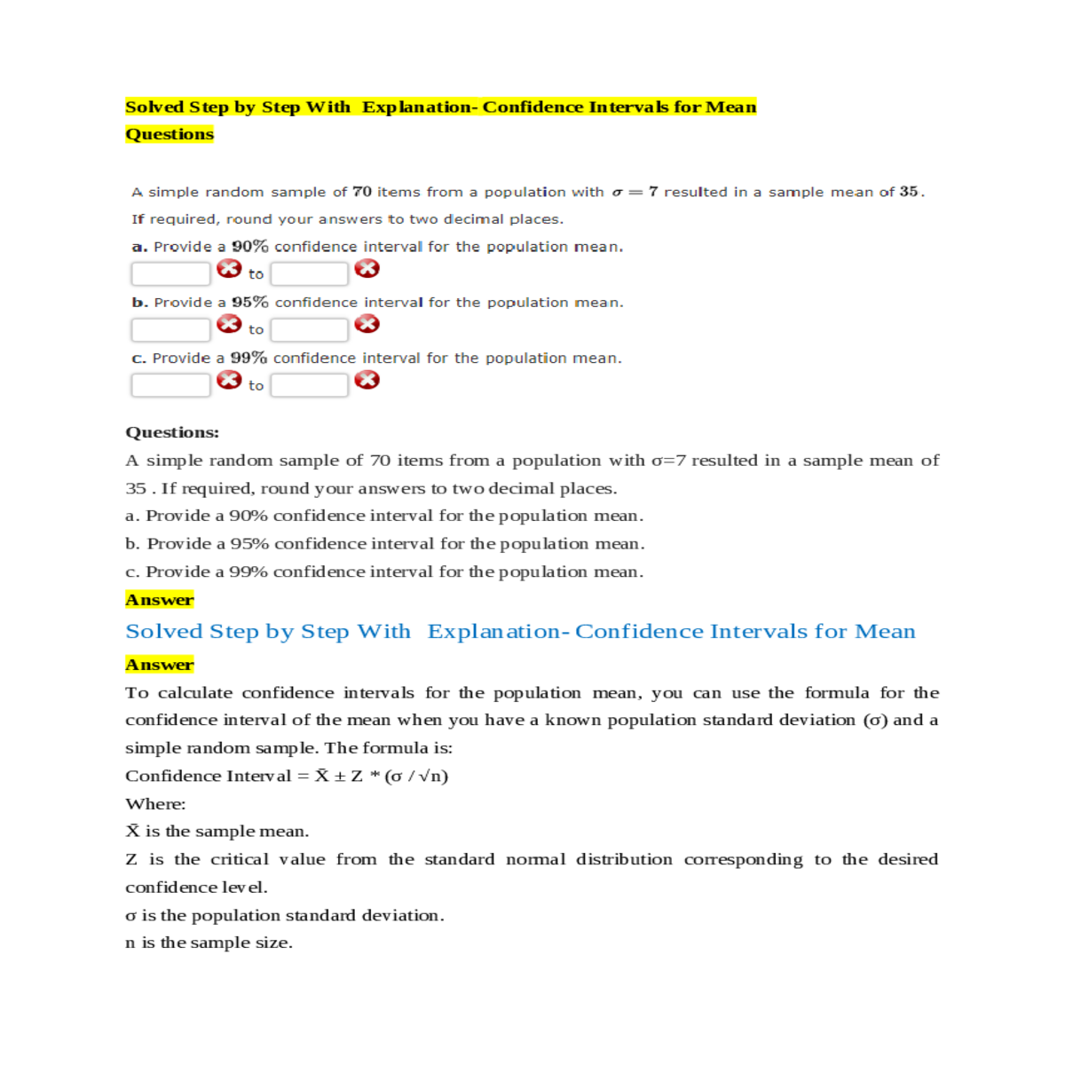 calculate the confidence interval interval