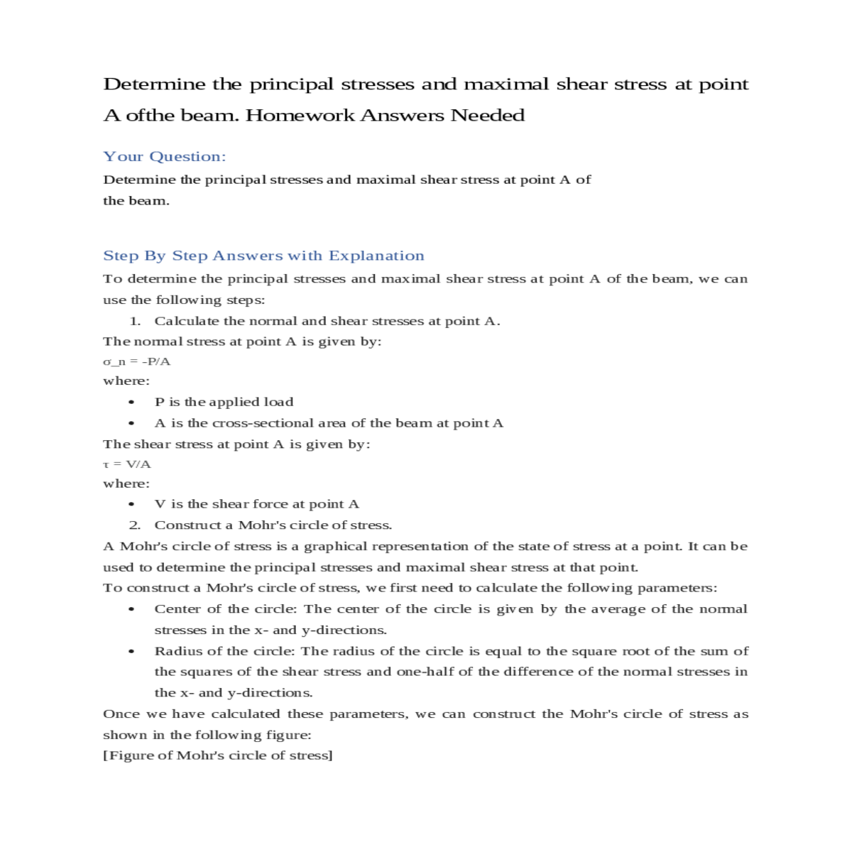 determine the principal stresses and maximal shear stress point