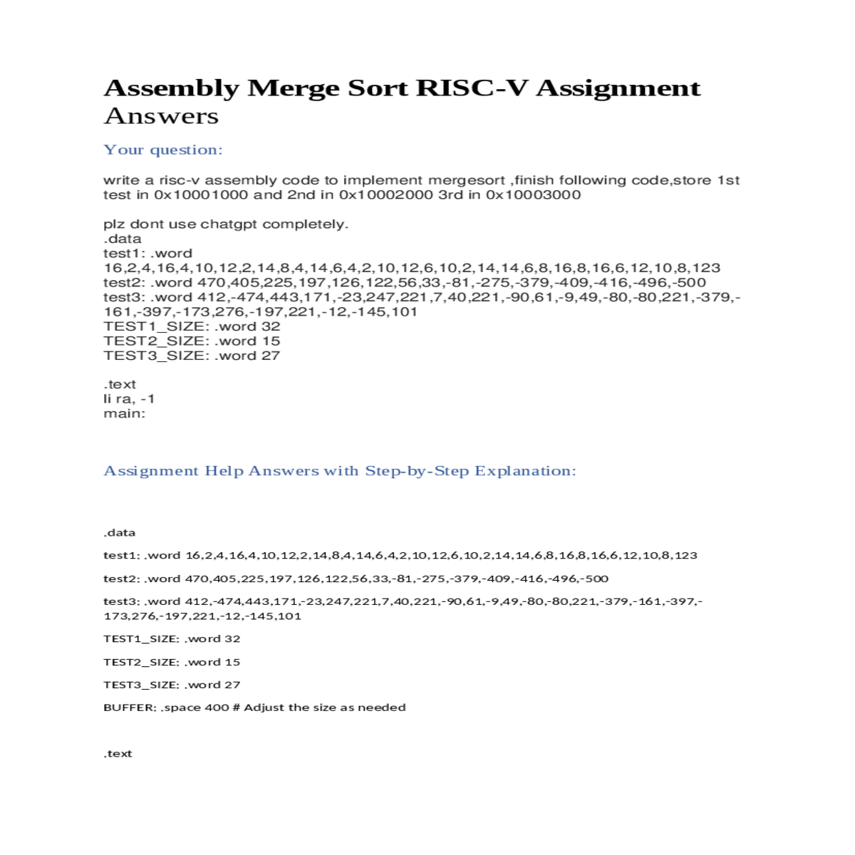 assembly merge sort riscv assignment answers