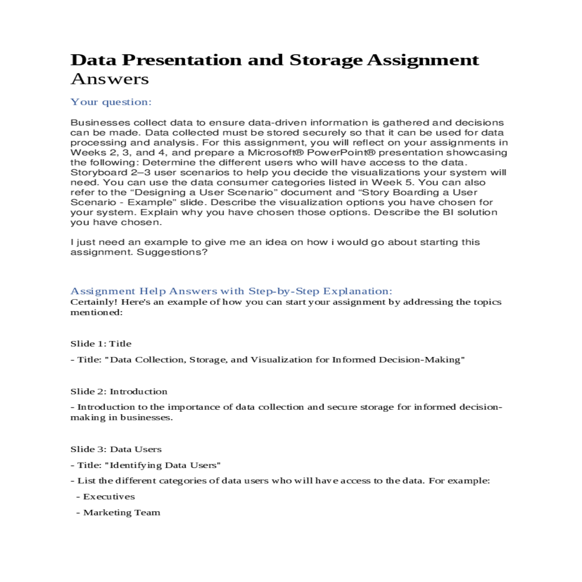 assignment help answers with stepbystep explanatio