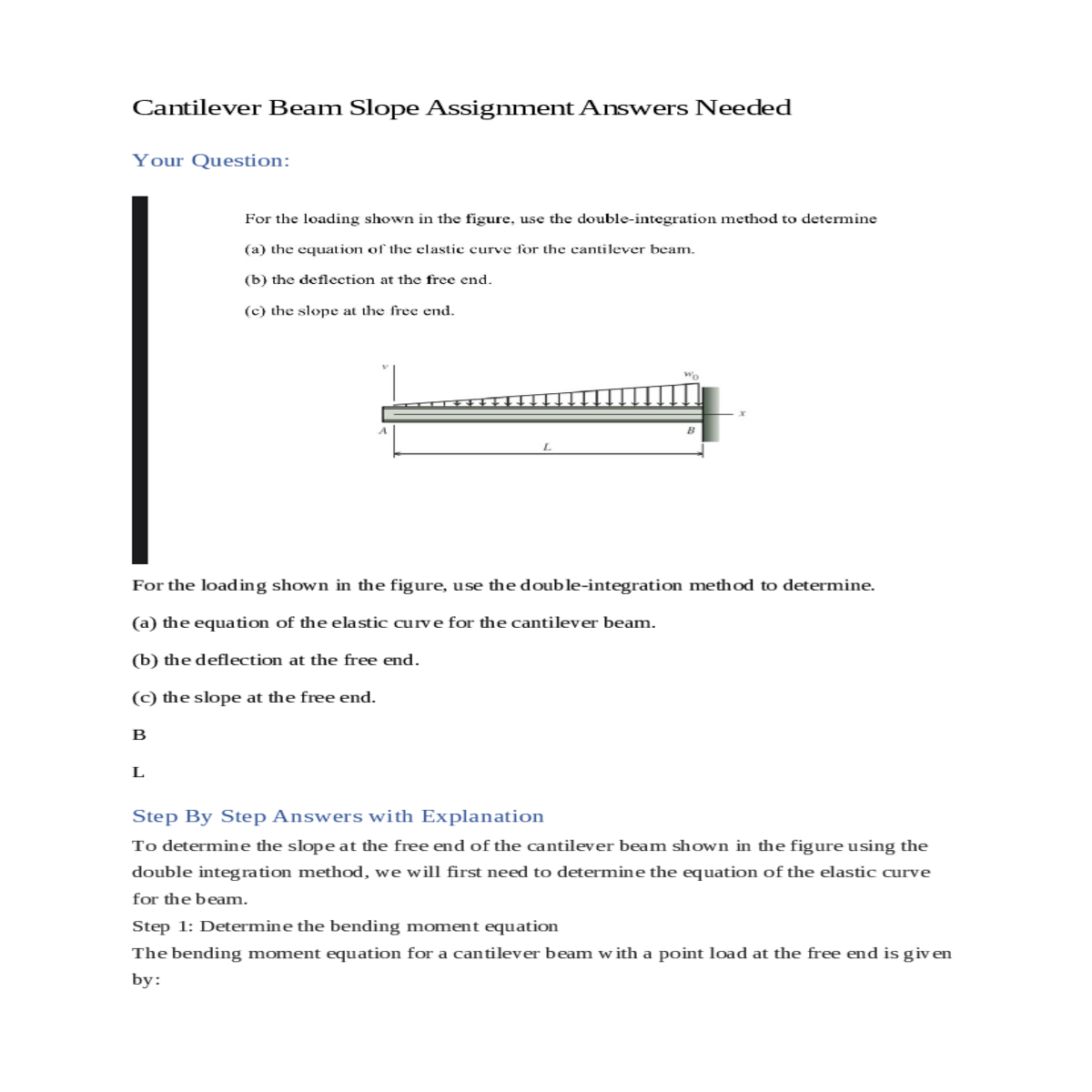 cantilever beam slope assignment answers needed