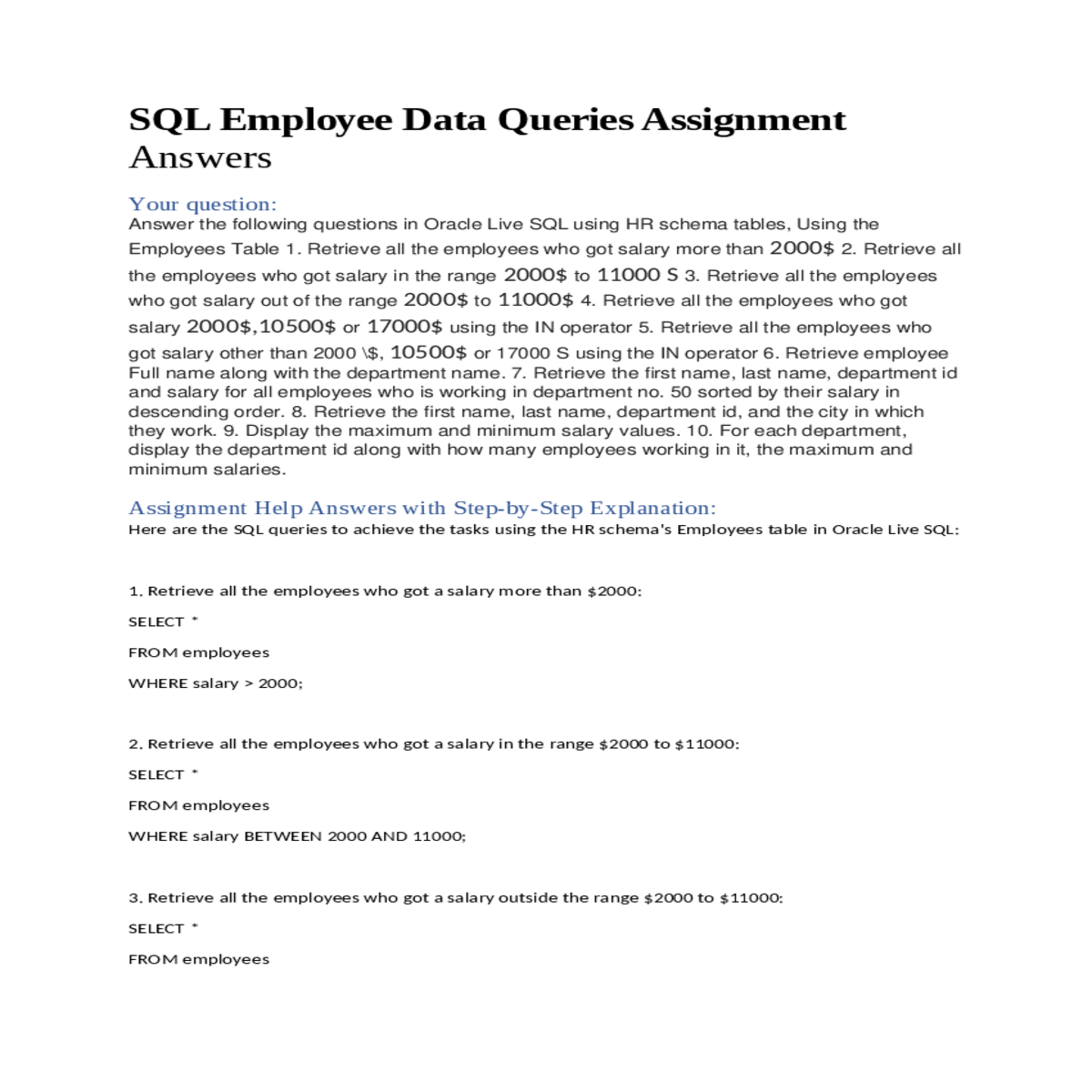 display the maximum and minimum salary values max 