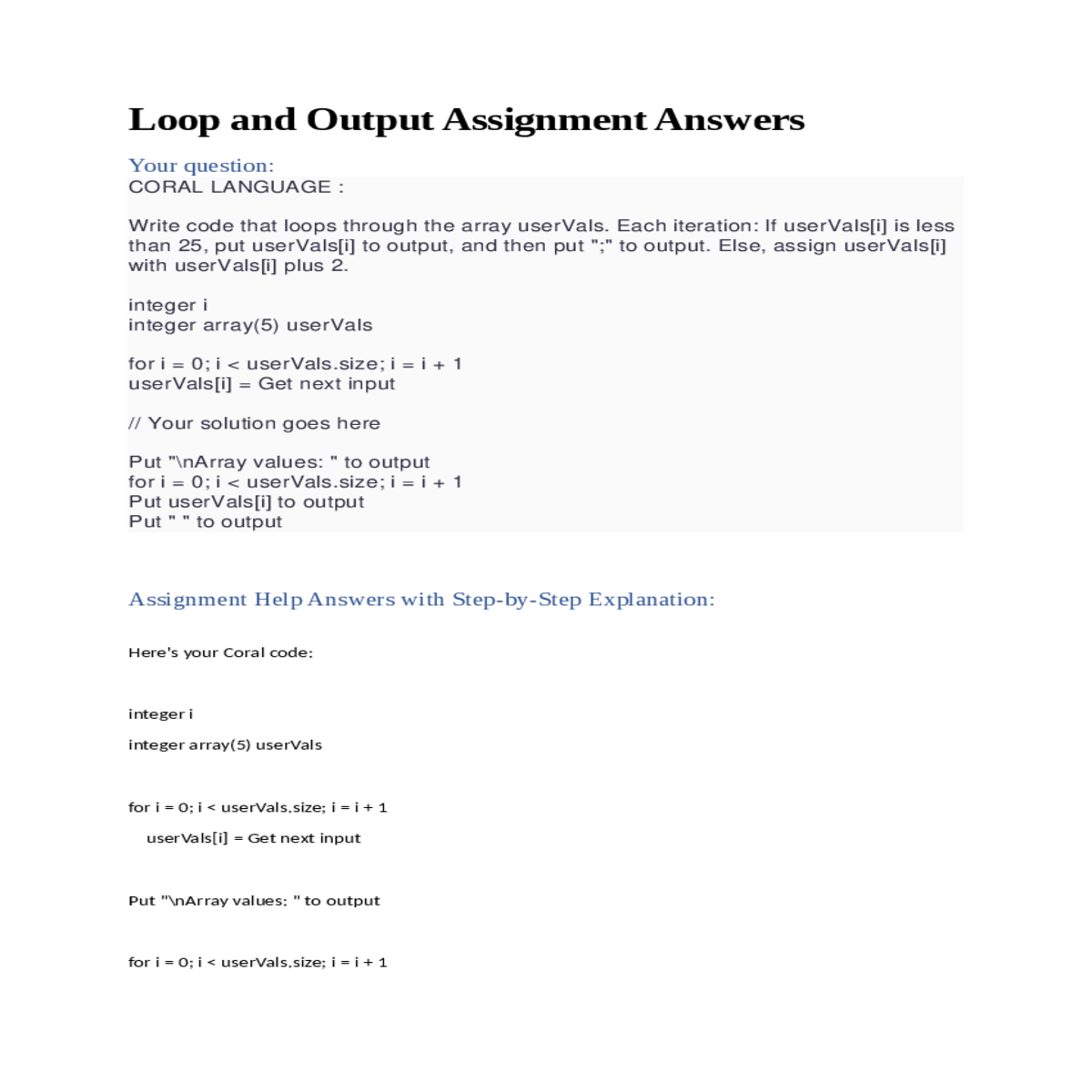 assignment help answers with stepbystep explanatio
