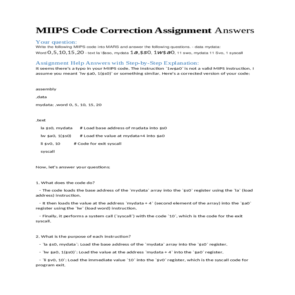 mydata load the base address the mydata array into