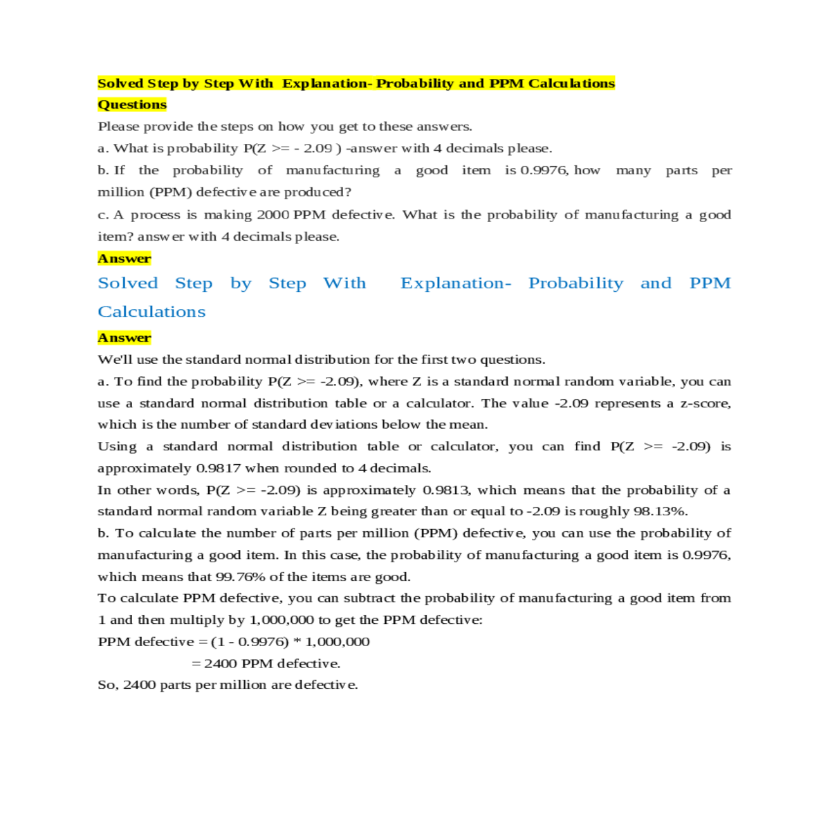 calculate the number parts per million ppm defecti