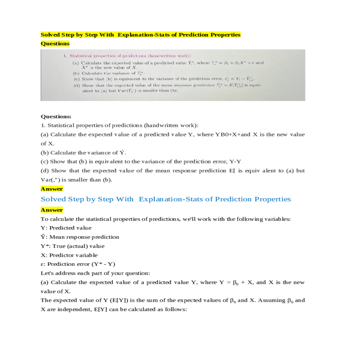 show that var equivalent the variance the predicti