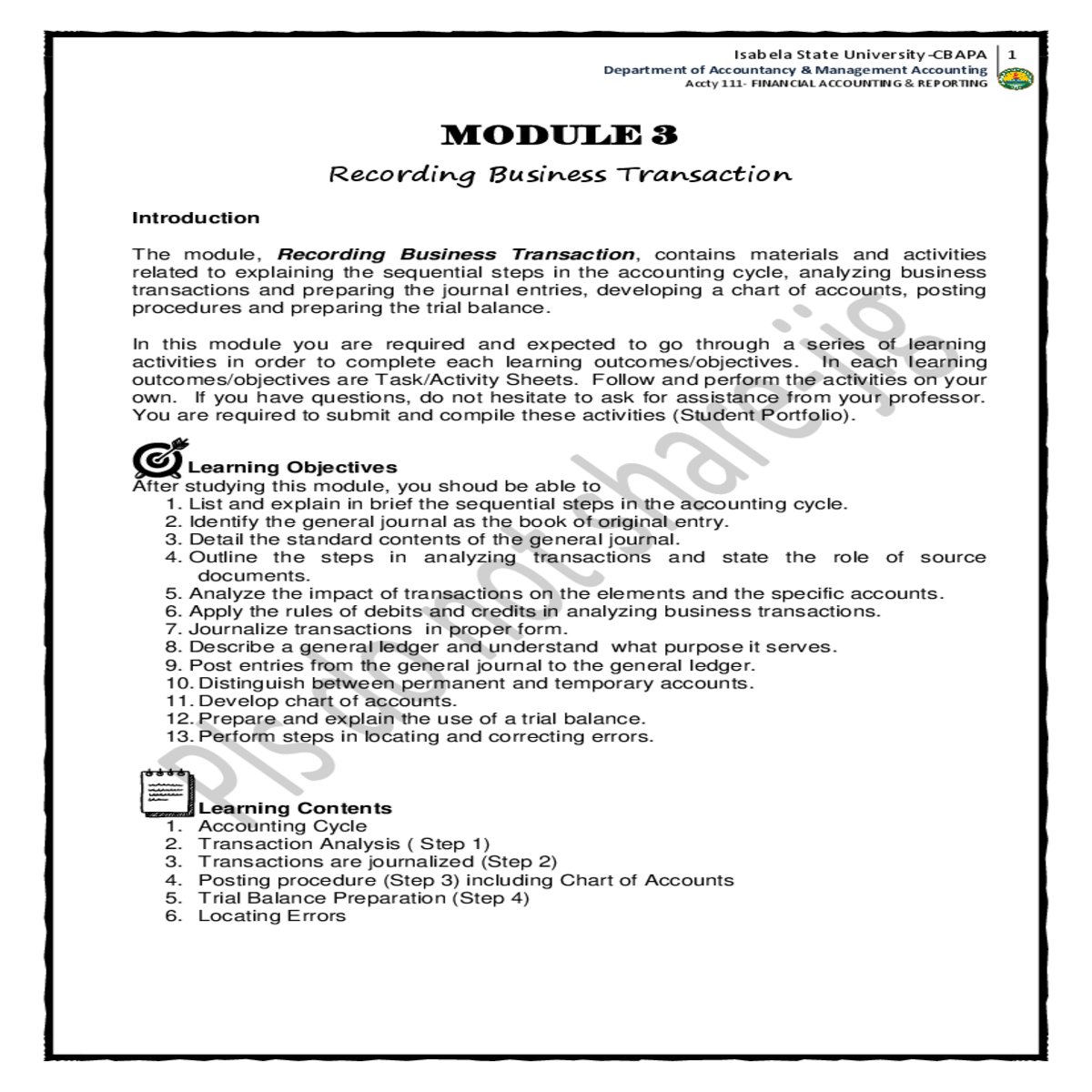 posting procedure step including chart accounts