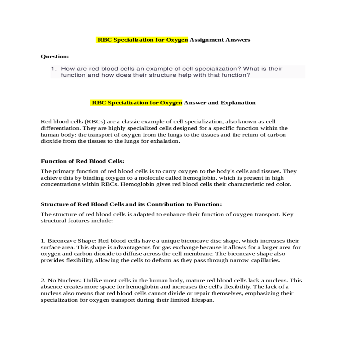biconcave shape red blood cells have unique biconc