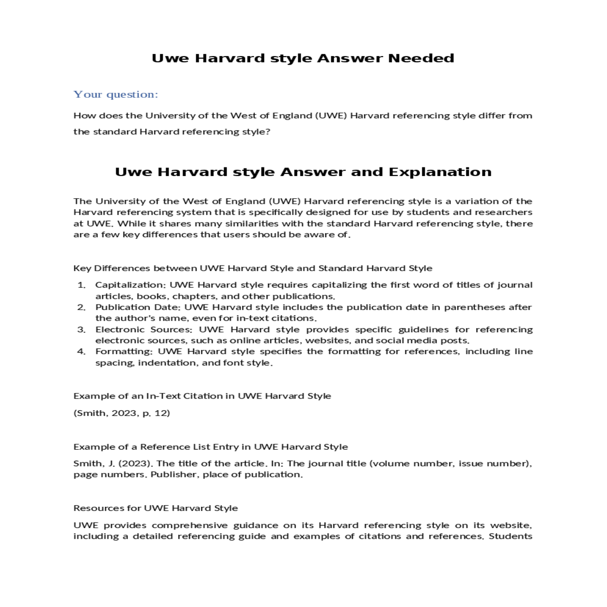 and font style intext citation uwe harvard style