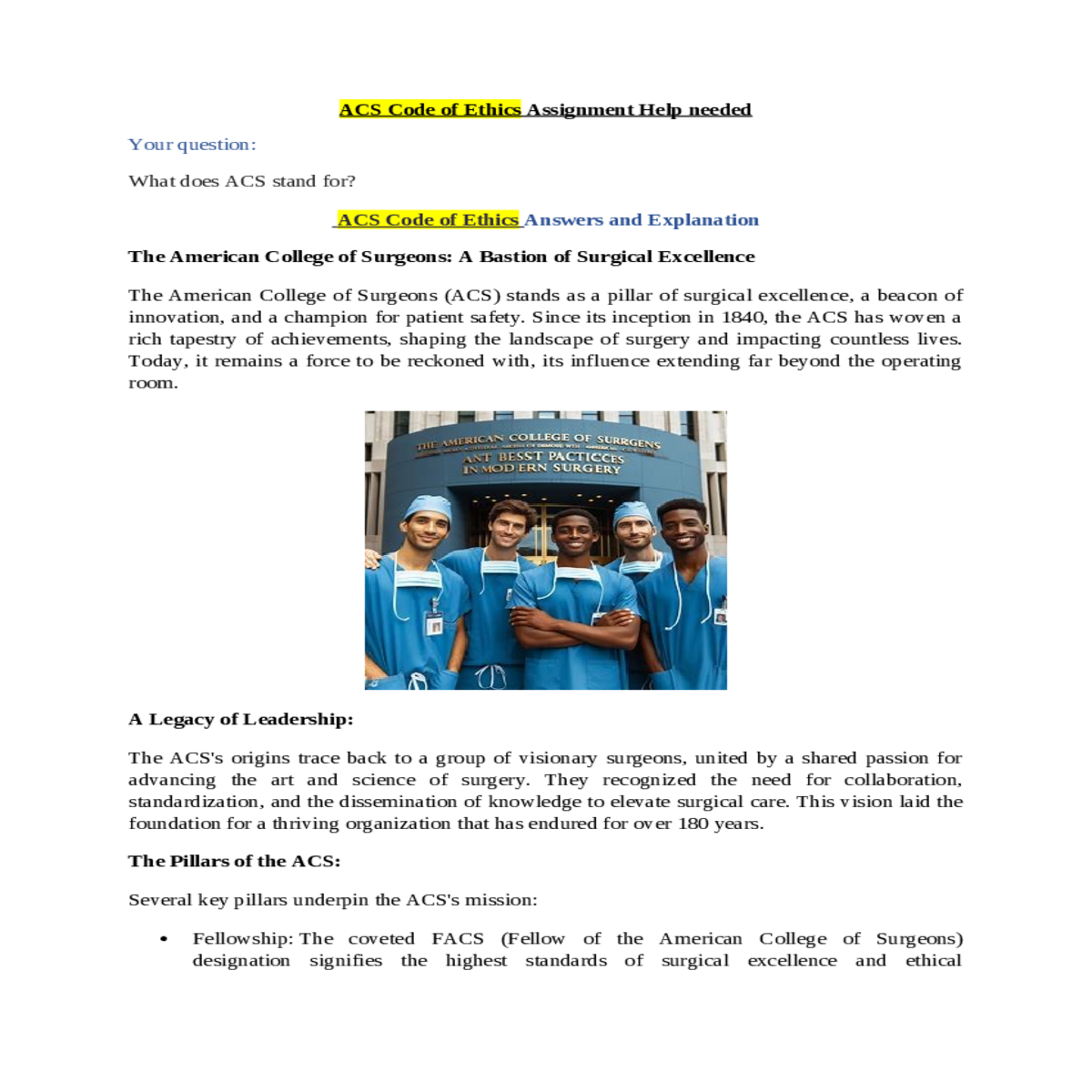 acs code of ethics answers and explanation