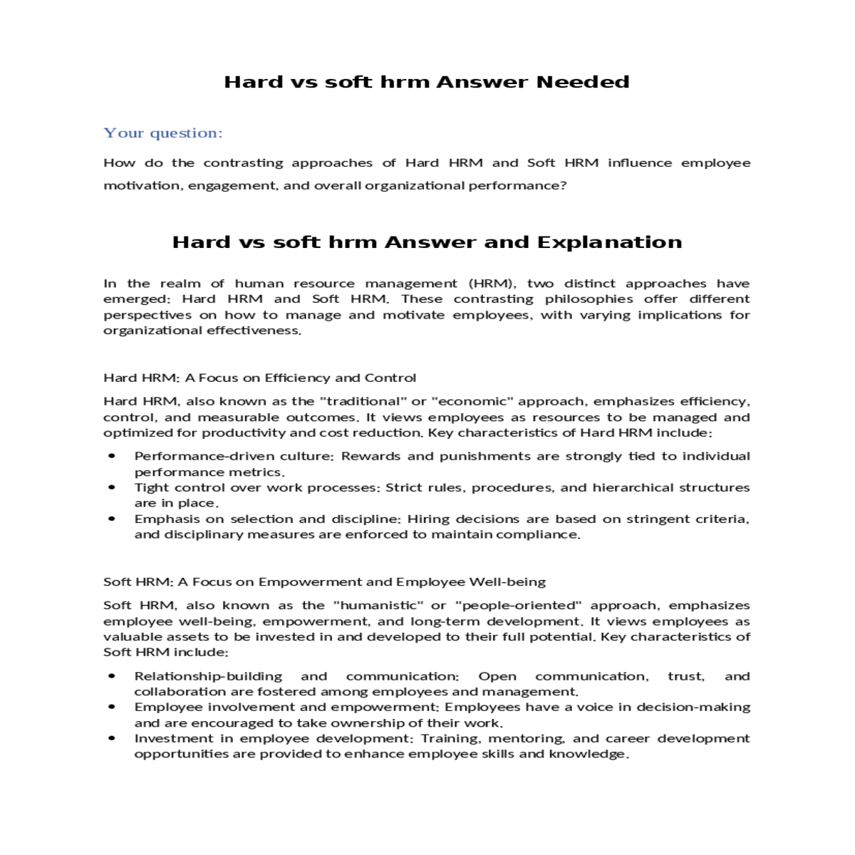 two distinct approaches have emerged hard hrm and