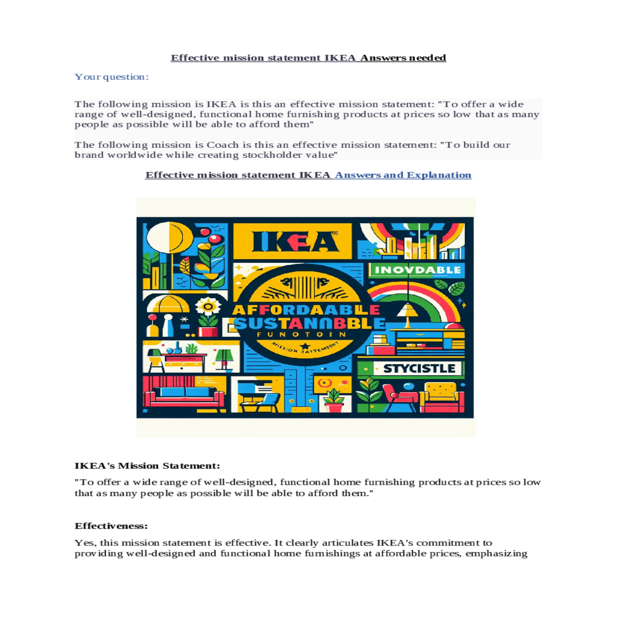 effective mission statement ikea answers needed