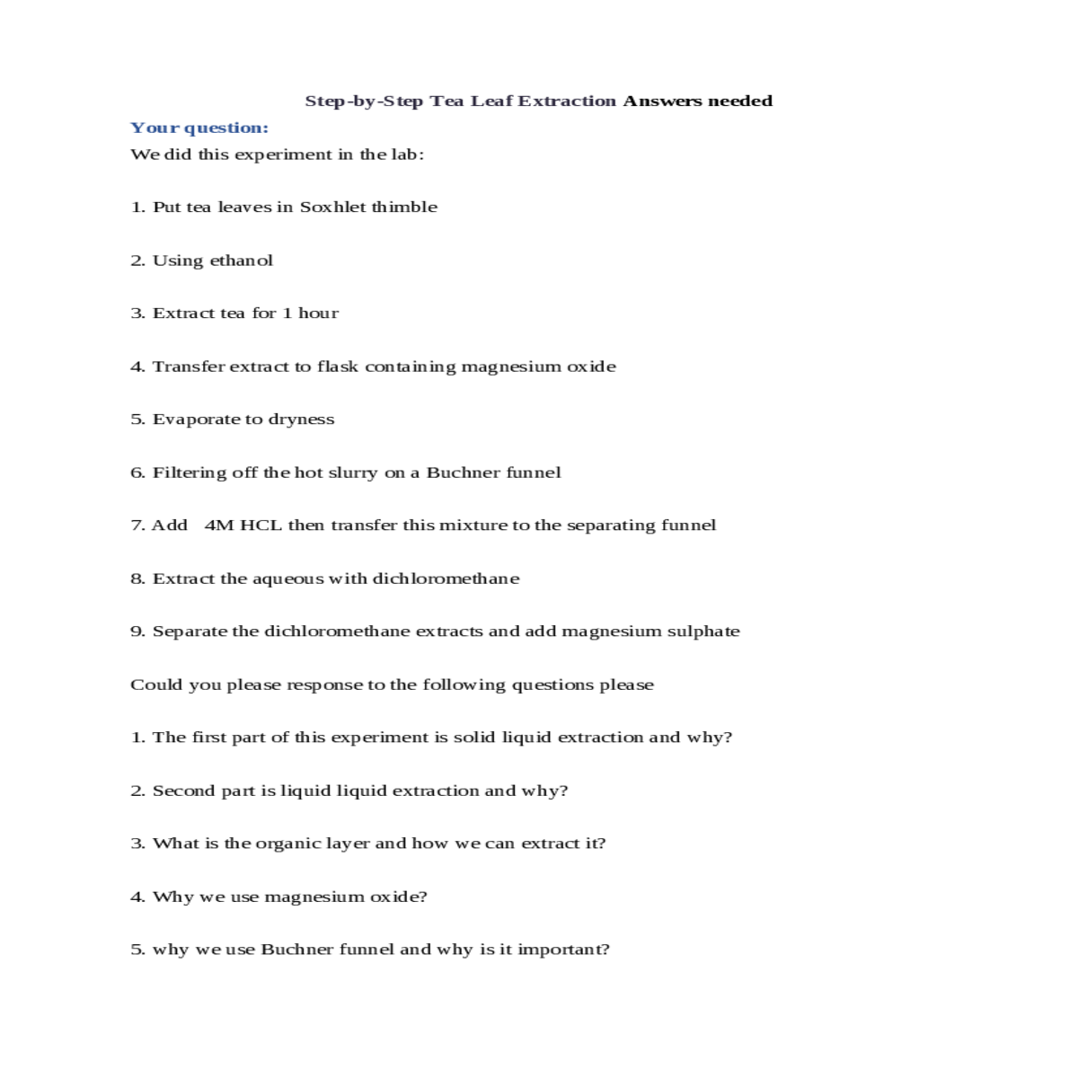 stepbystep tea leaf extraction answers and explana