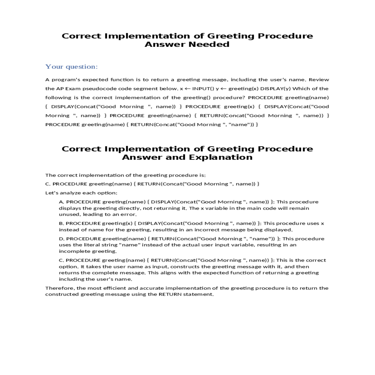 review the exam pseudocode code segment below