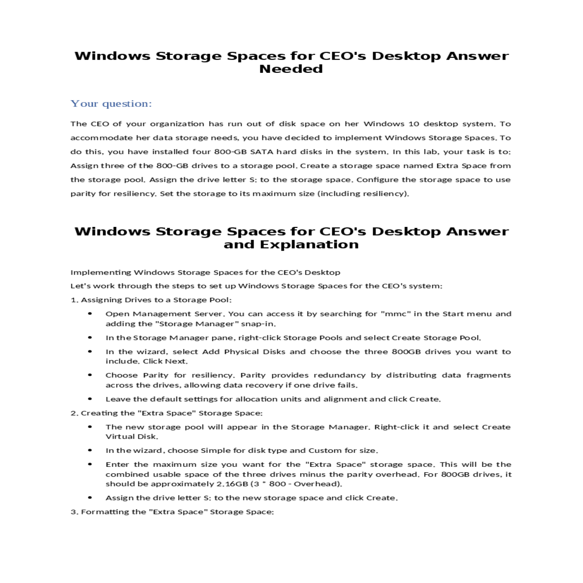 create storage space named extra space from the st