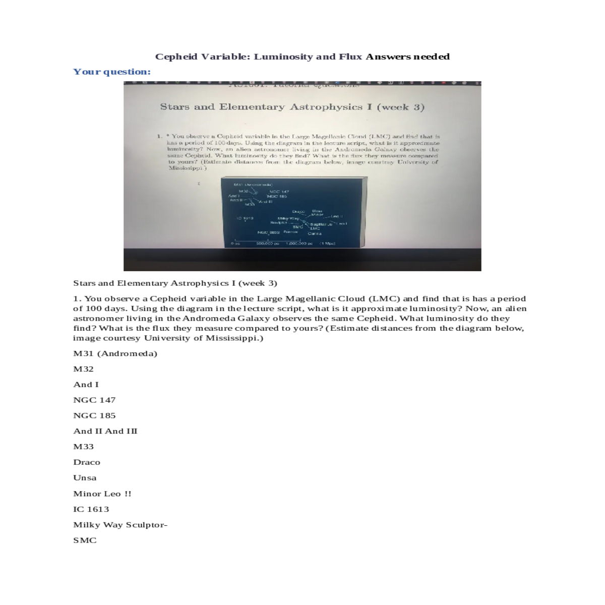 cepheid variable luminosity and flux answers and e