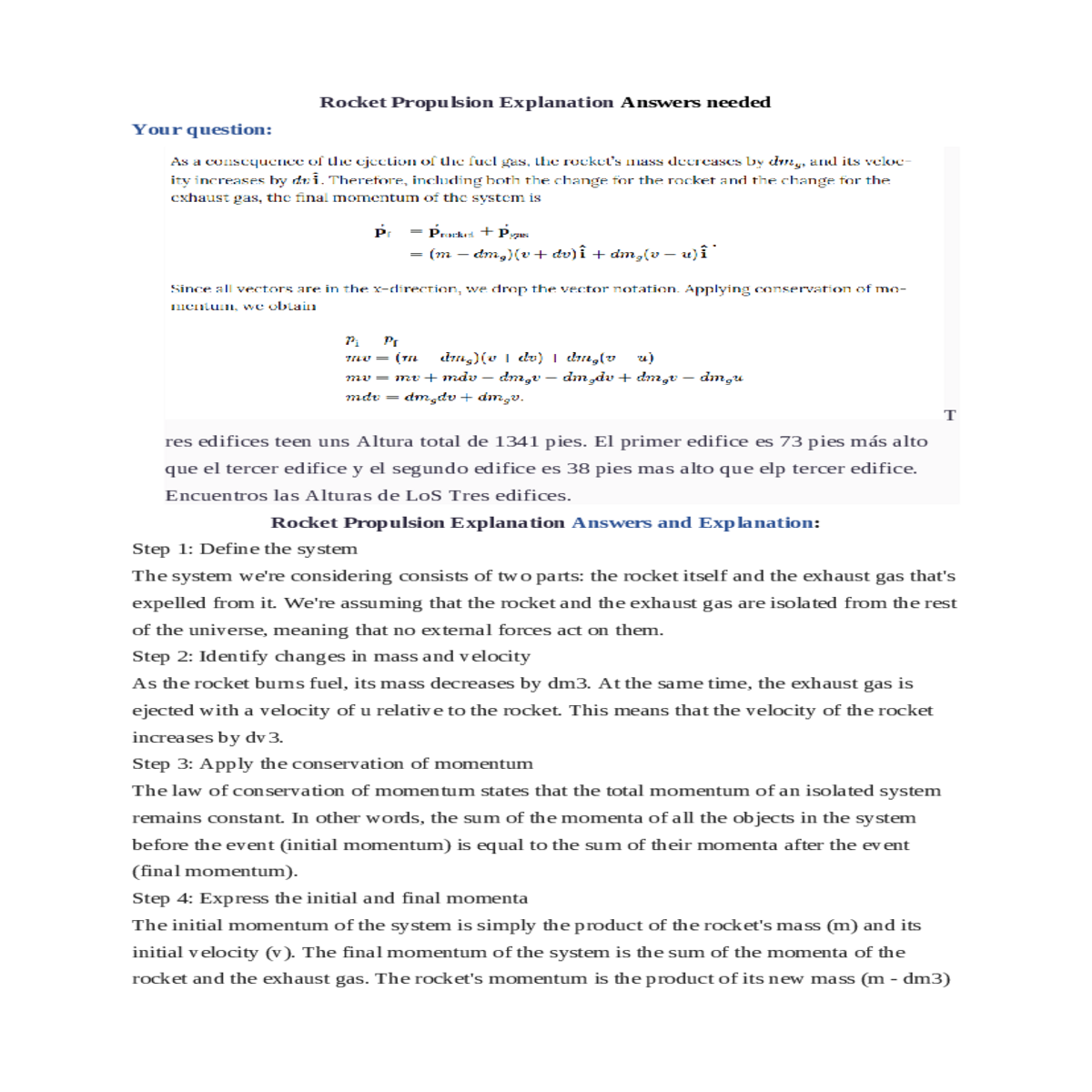 rocket propulsion explanation answers and explanat