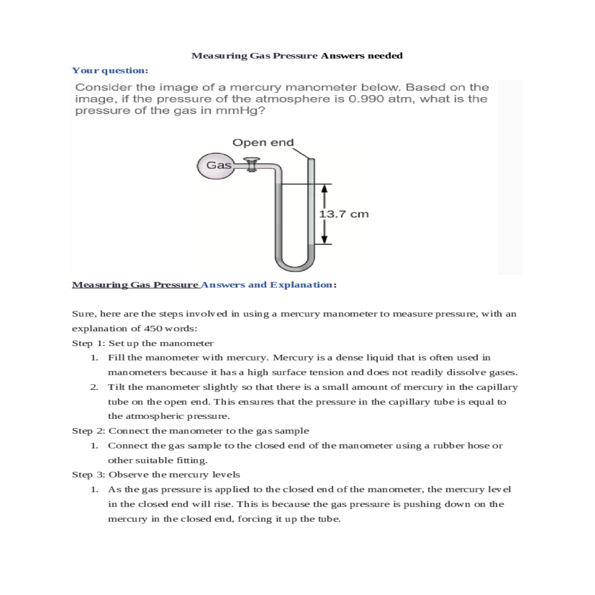 measuring gas pressure answers needed