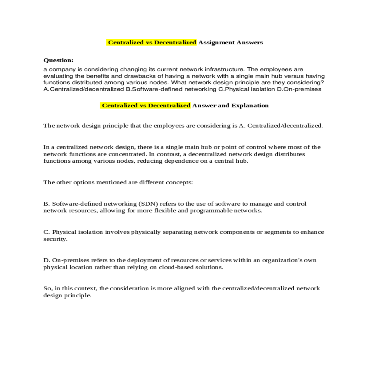 centralized centralized network design