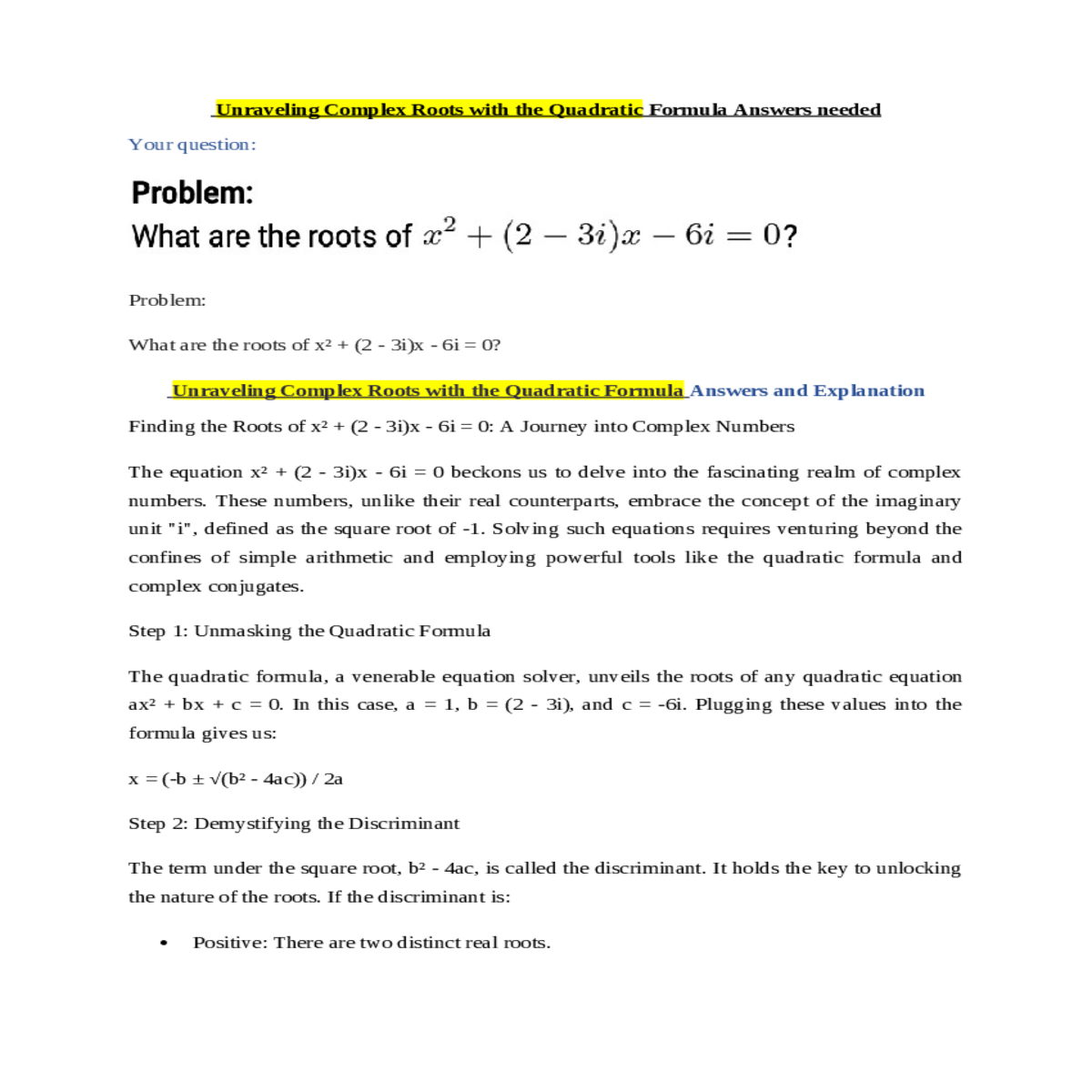 unveils the roots any quadratic equation