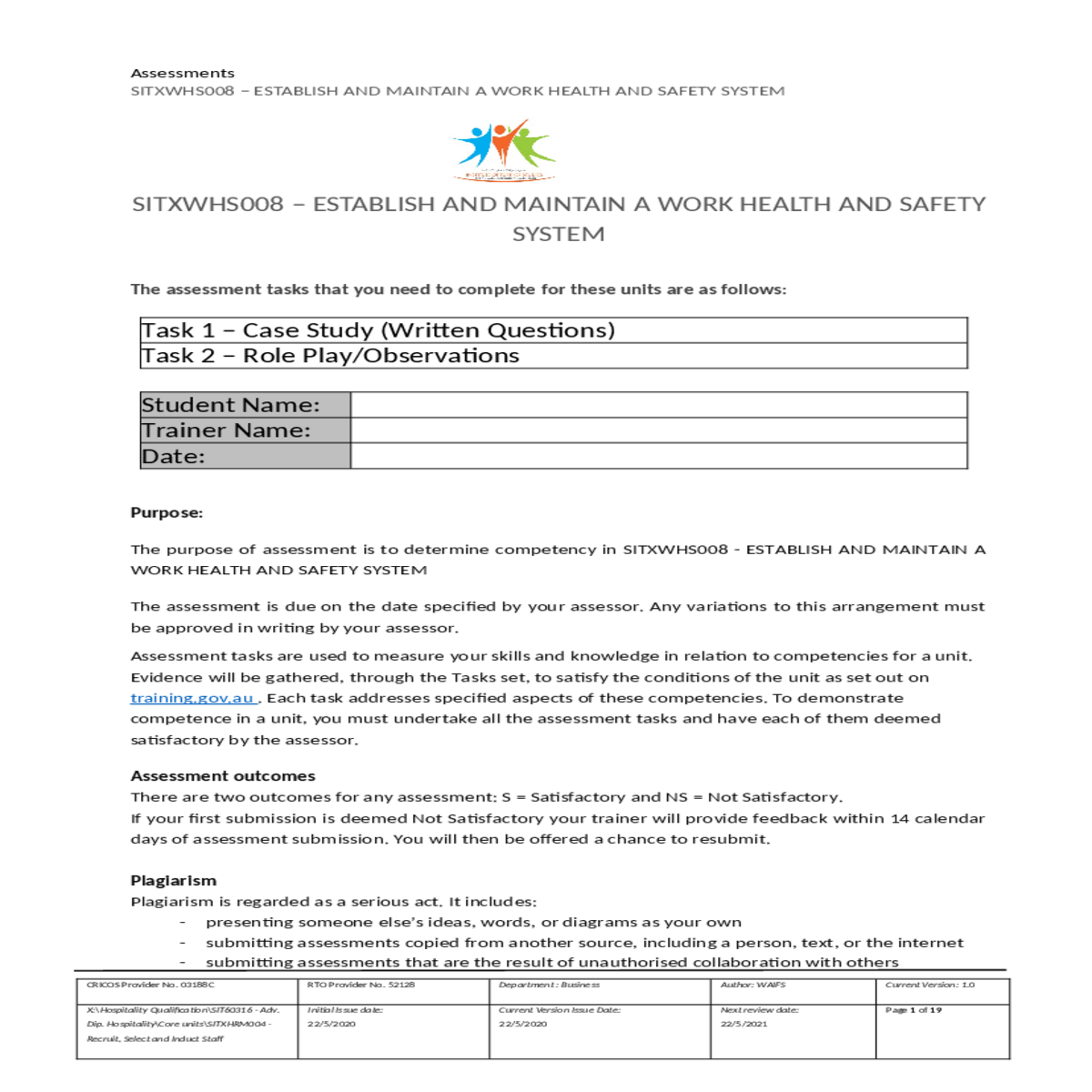 the assessment tasks that you need to complete for