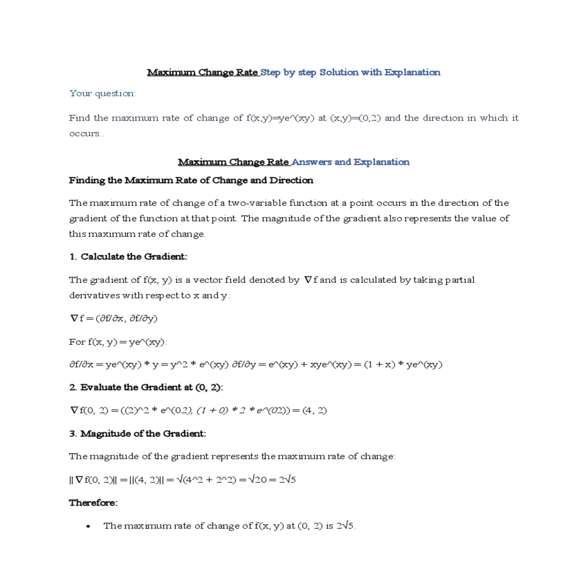 maximum change rate answers and explanation