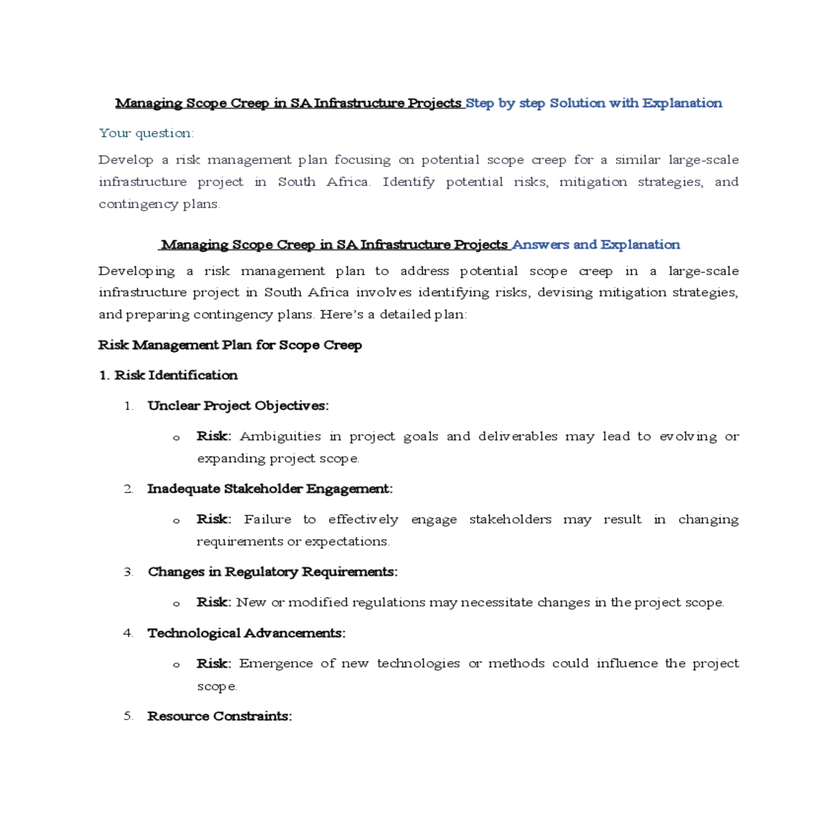managing scope creep in sa infrastructure projects