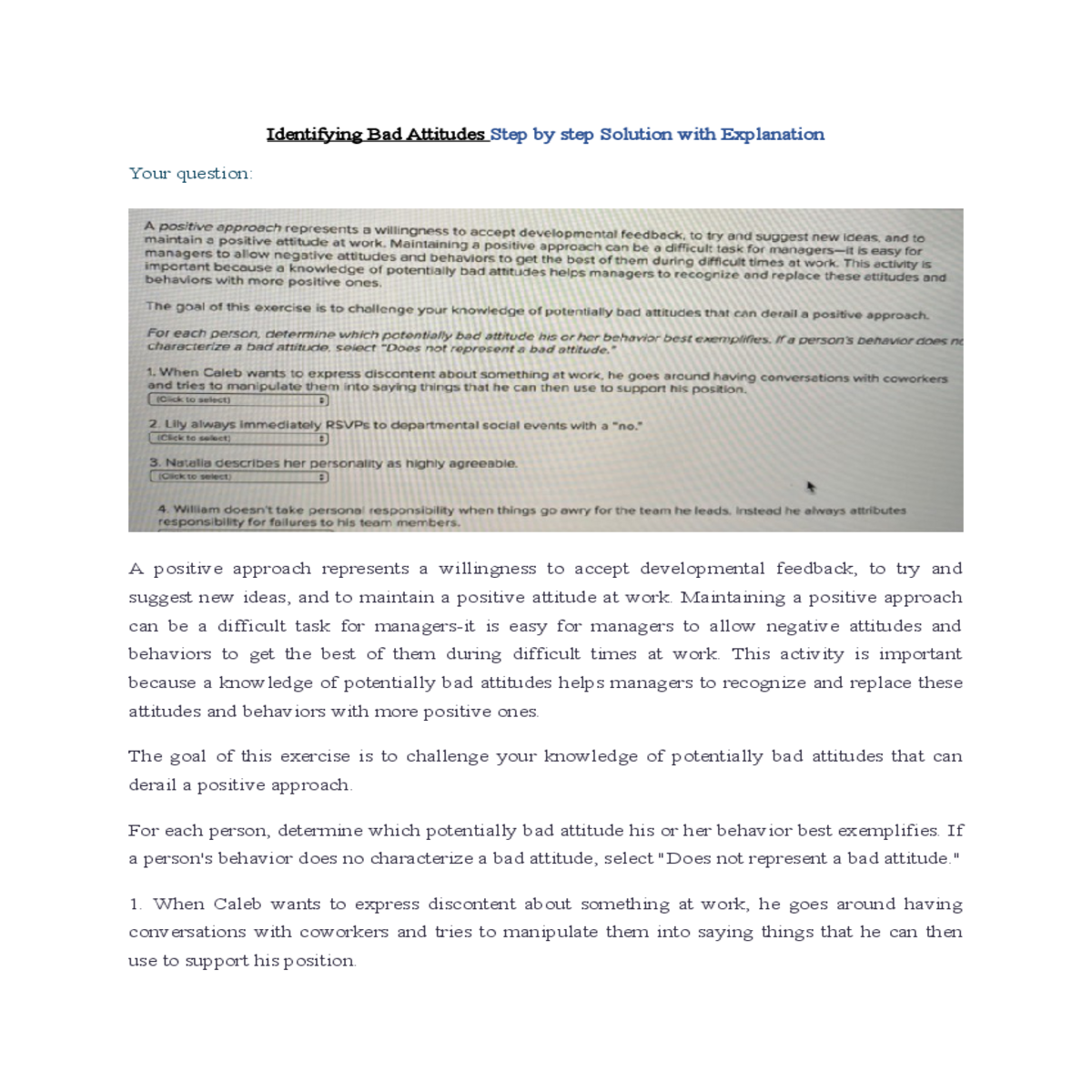 identifying bad attitudes answers and explanation