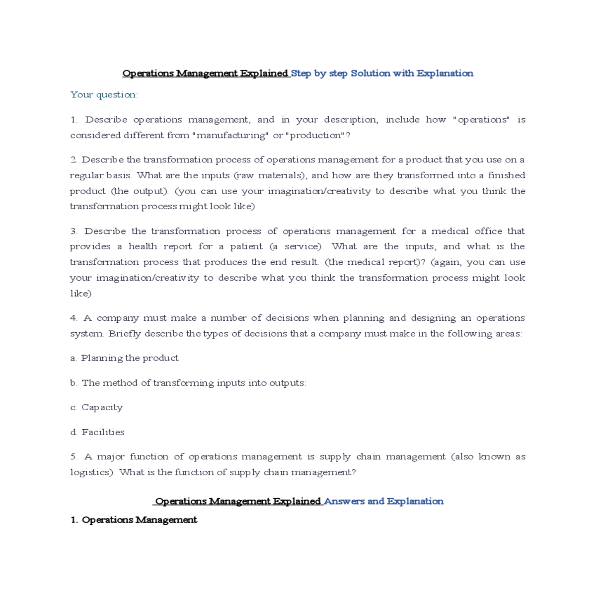 operations management explained answers and explan