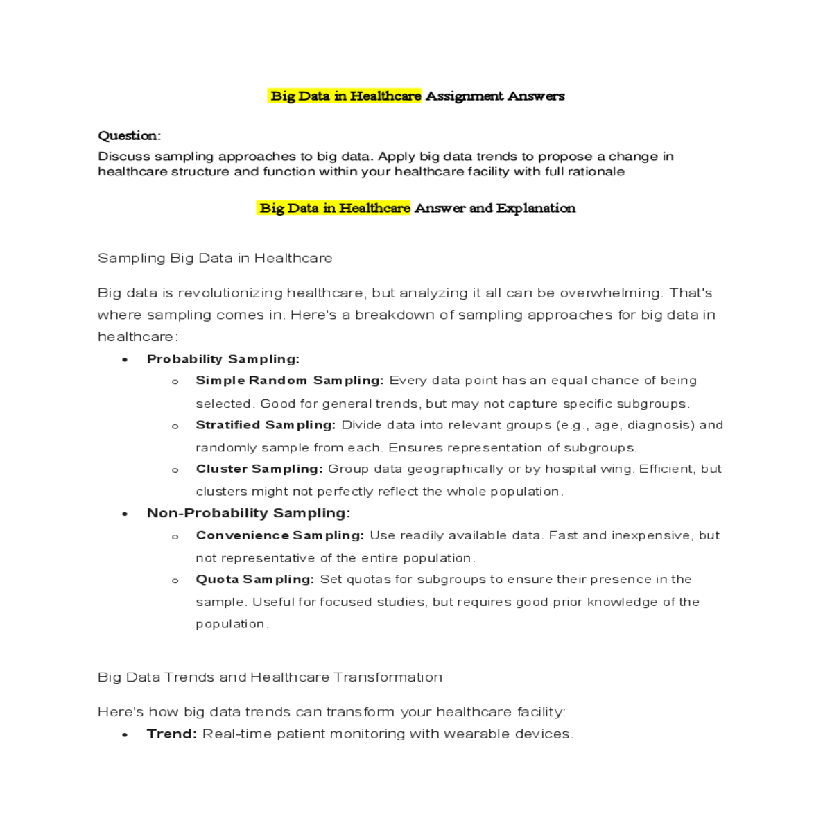big data in healthcare answer and explanation