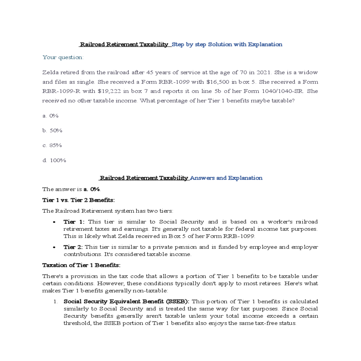 railroad retirement taxability answers and explana
