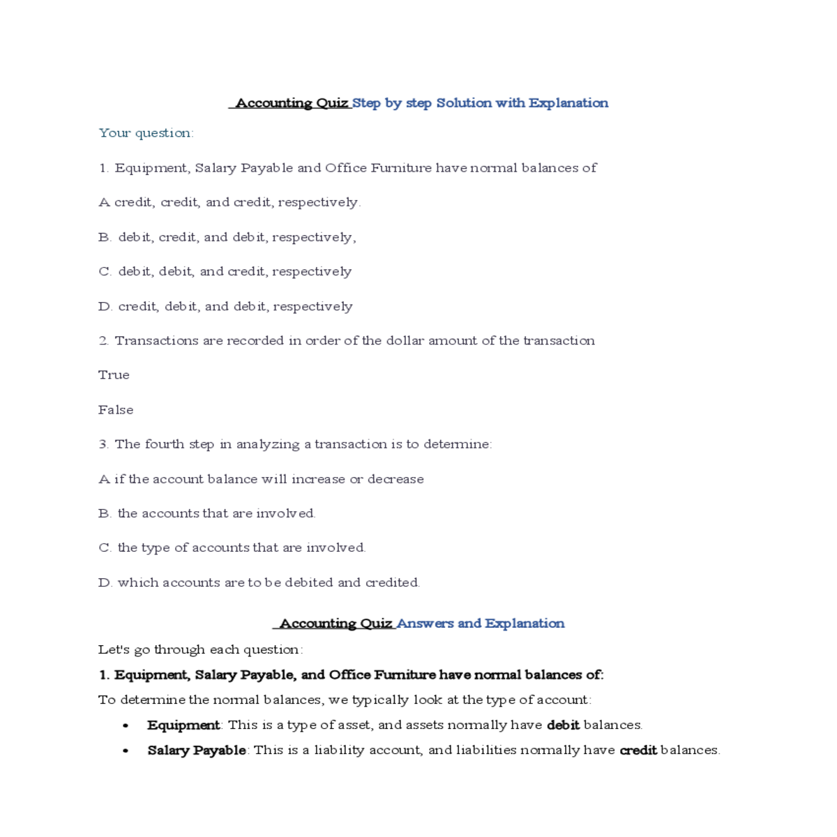 accounting quiz answers and explanation