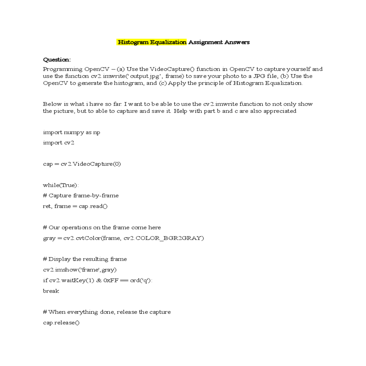 histogram equalization answer and explanation