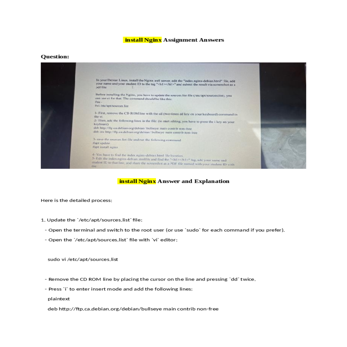 install nginx answer and explanation