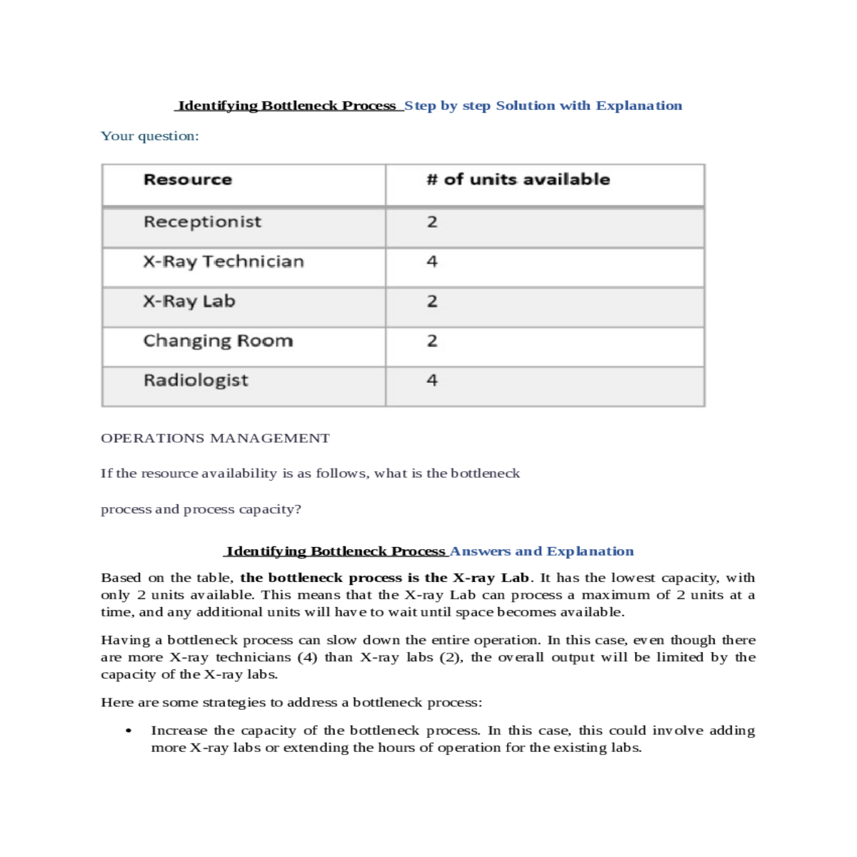 identifying bottleneck process answers and explana