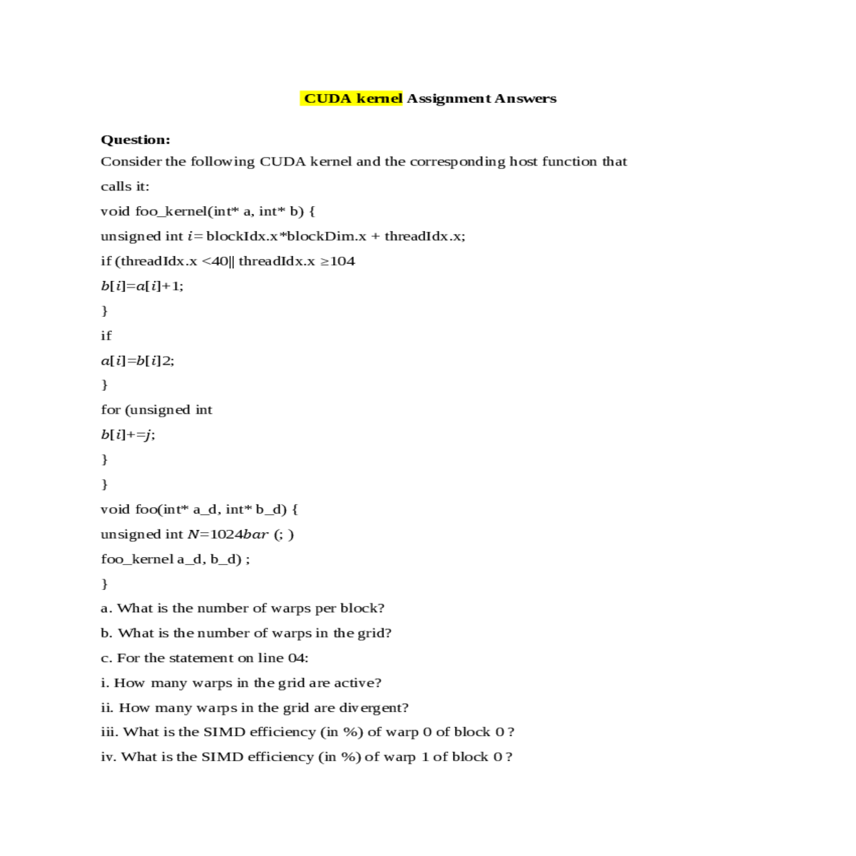 cuda kernel answer and explanation