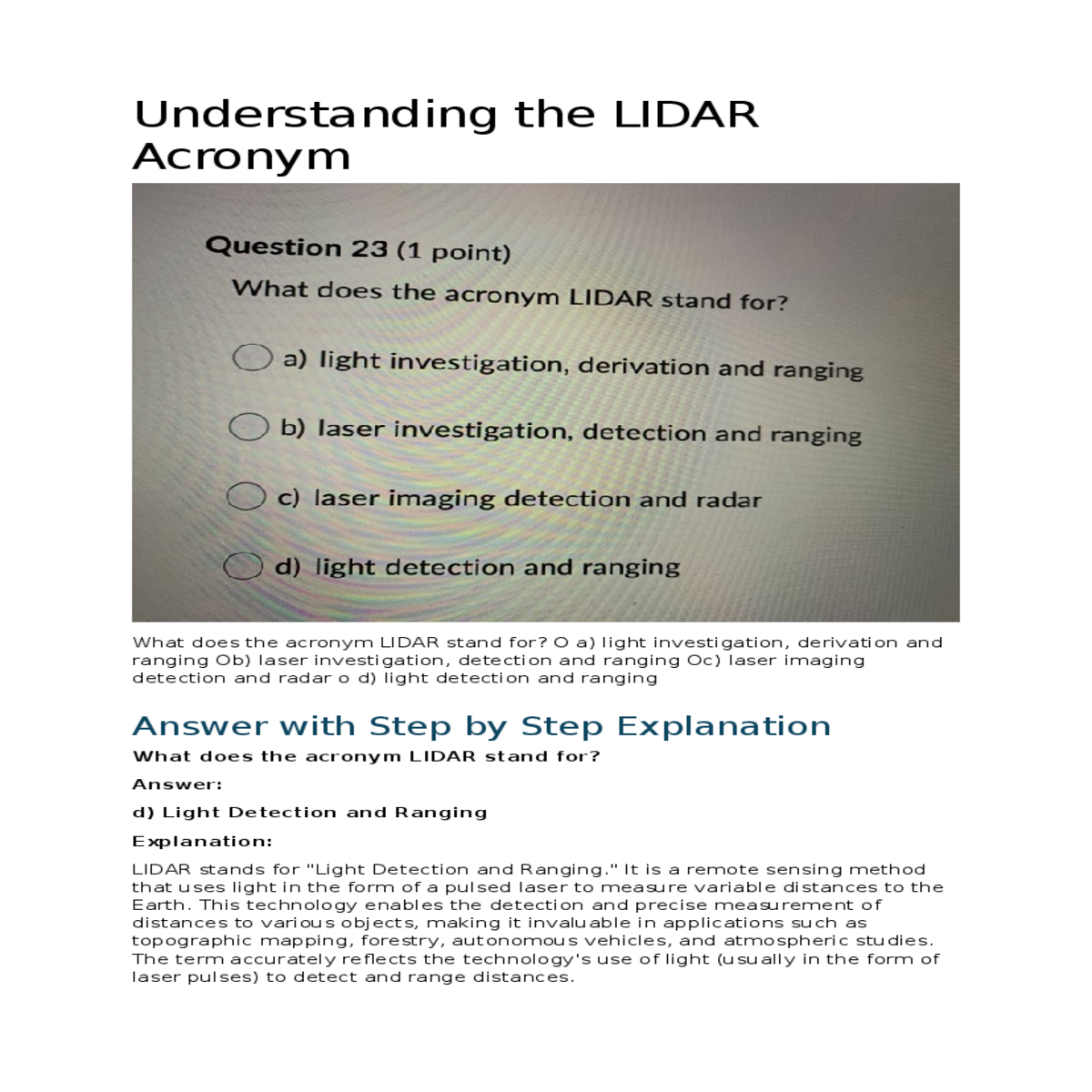 derivation and ranging laser investigation