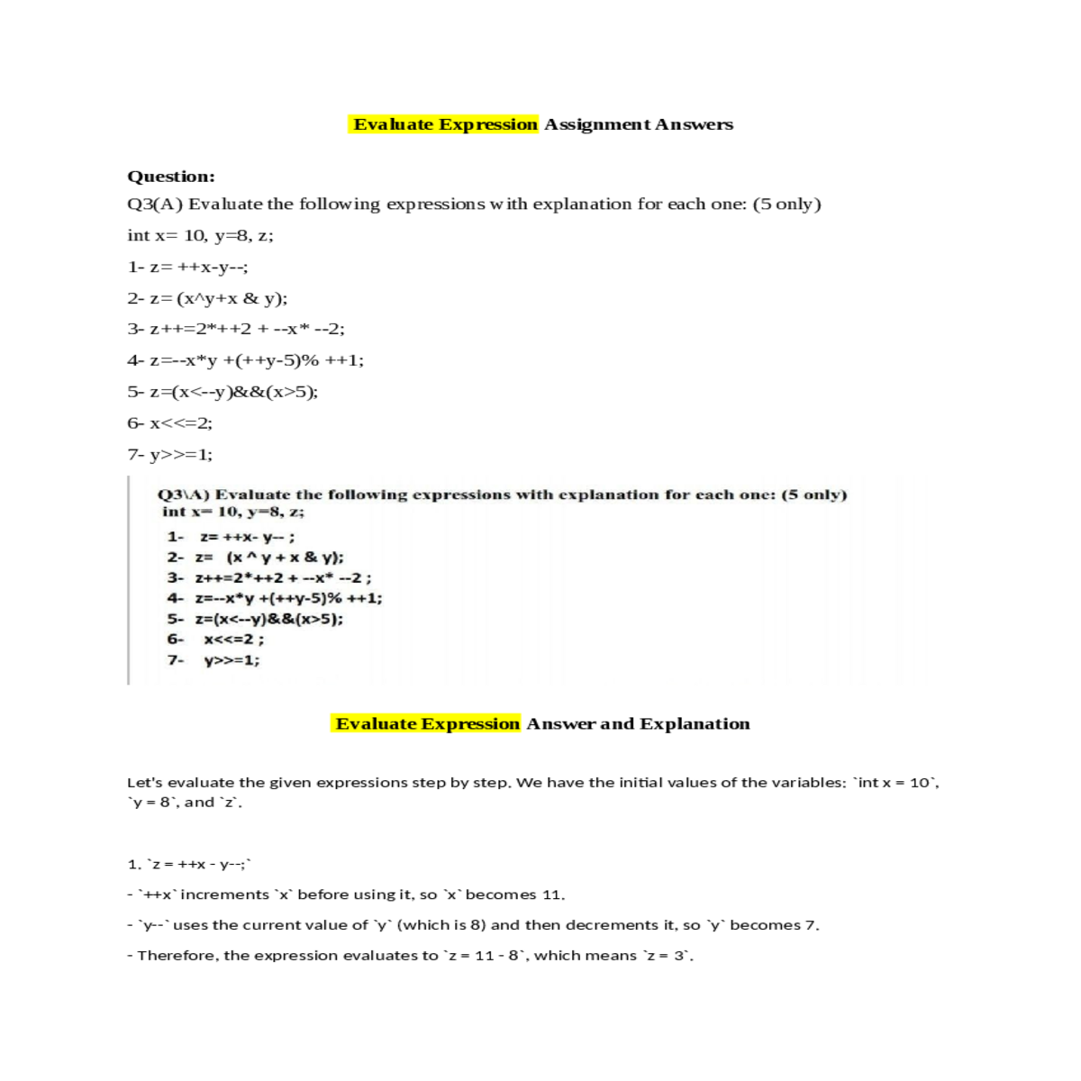 have the initial values the variables int