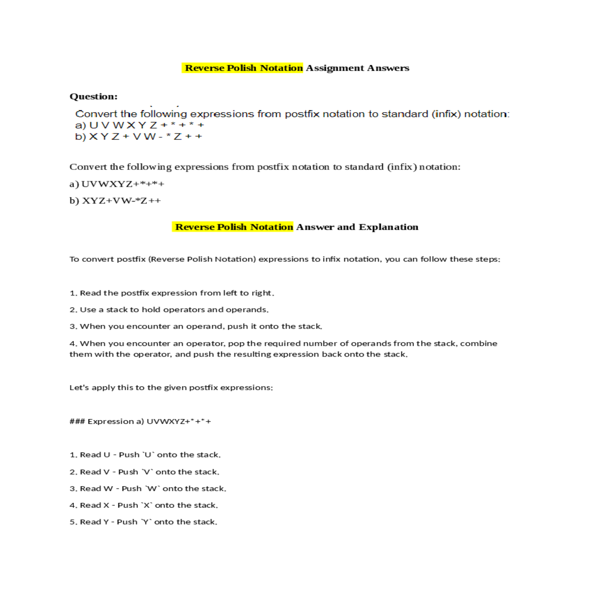 reverse polish notation assignment answersstudent 