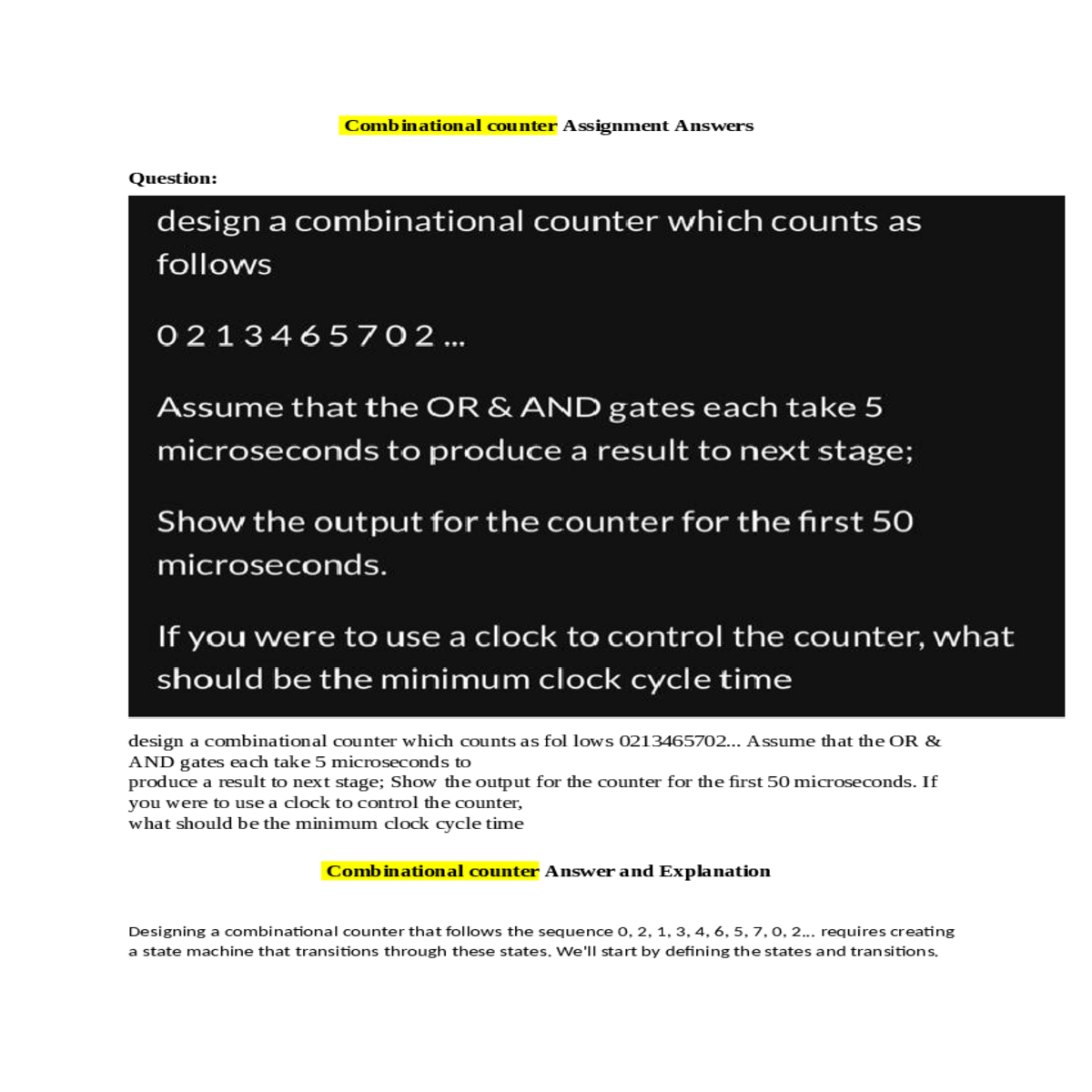 combinational counter answer and explanation