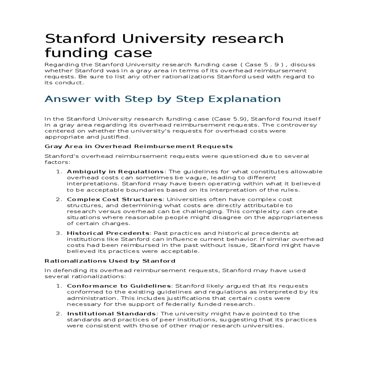 regarding the stanford university research funding