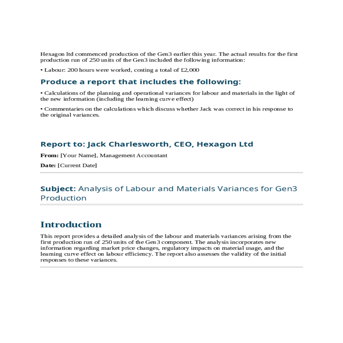 1 calculations of planning and operational varianc
