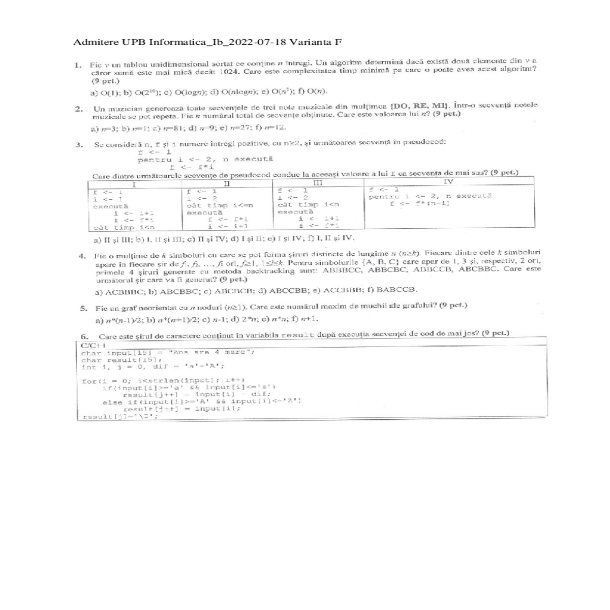 admitere upb informatica varianta